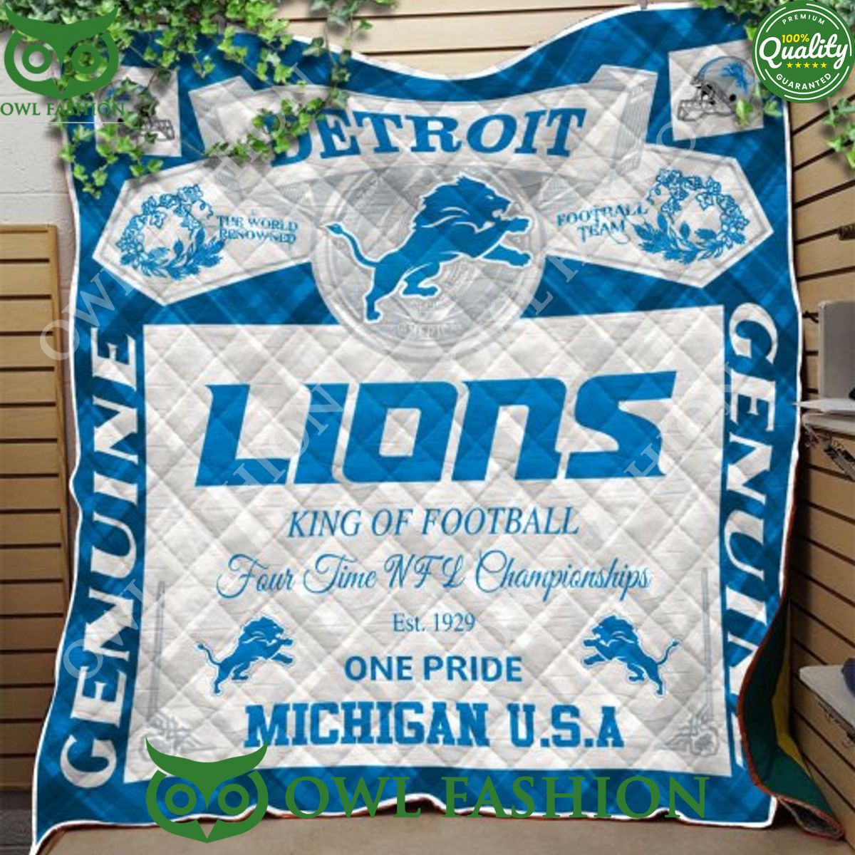 NFL Super Bowl Champions 4 times Detroit Lions King Of Football Quilt Blanket