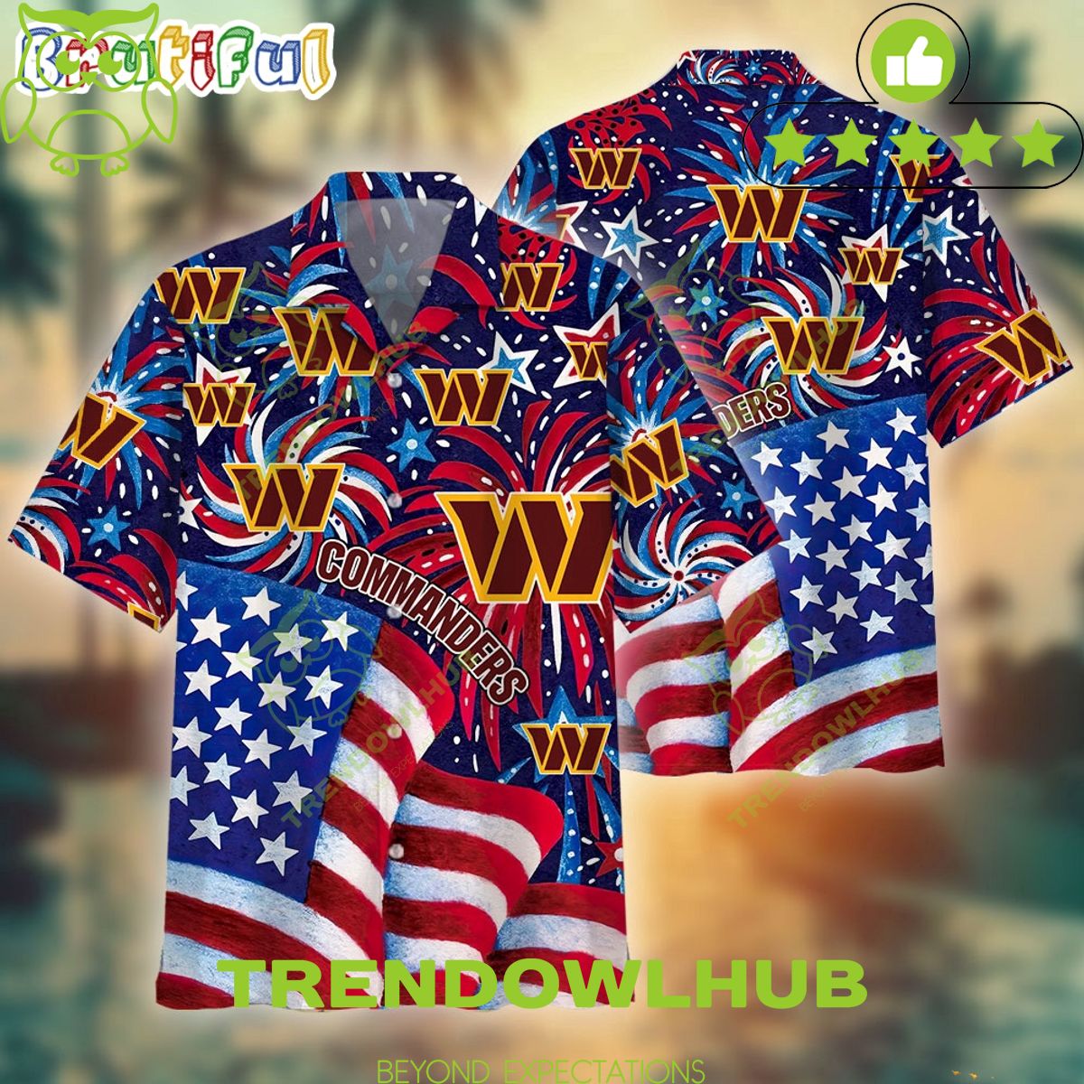 NFL Washington Commanders Memorial Firework Hawaiian Shirt Tropical Football Aloha Shirt