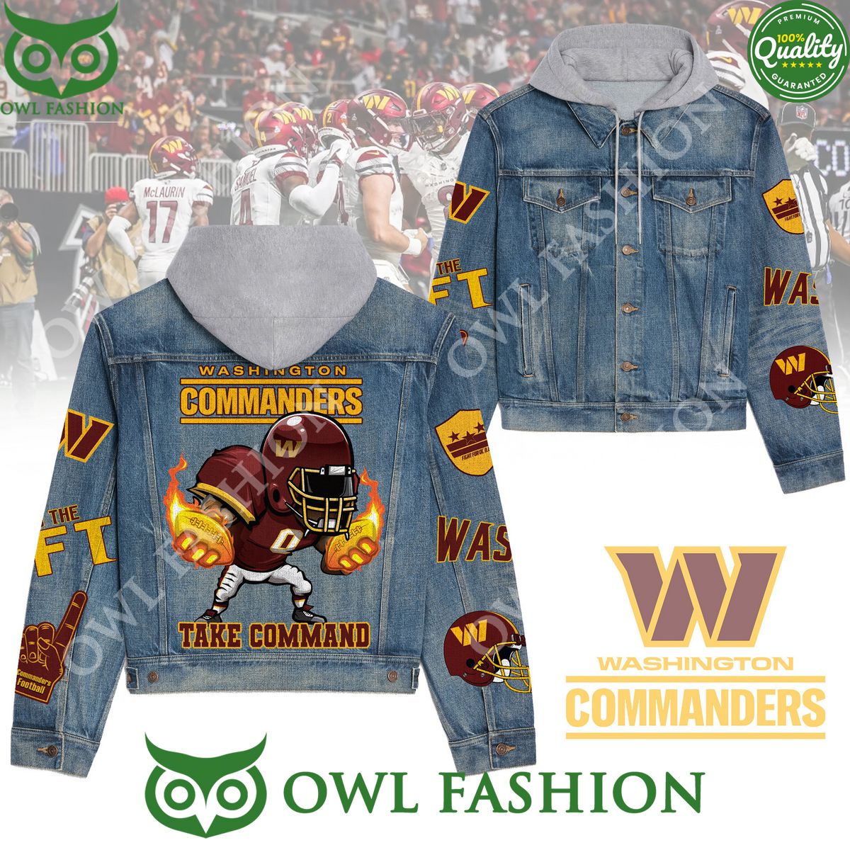 NFL Washington Commanders Take Command Jean Denim Hood Jacket