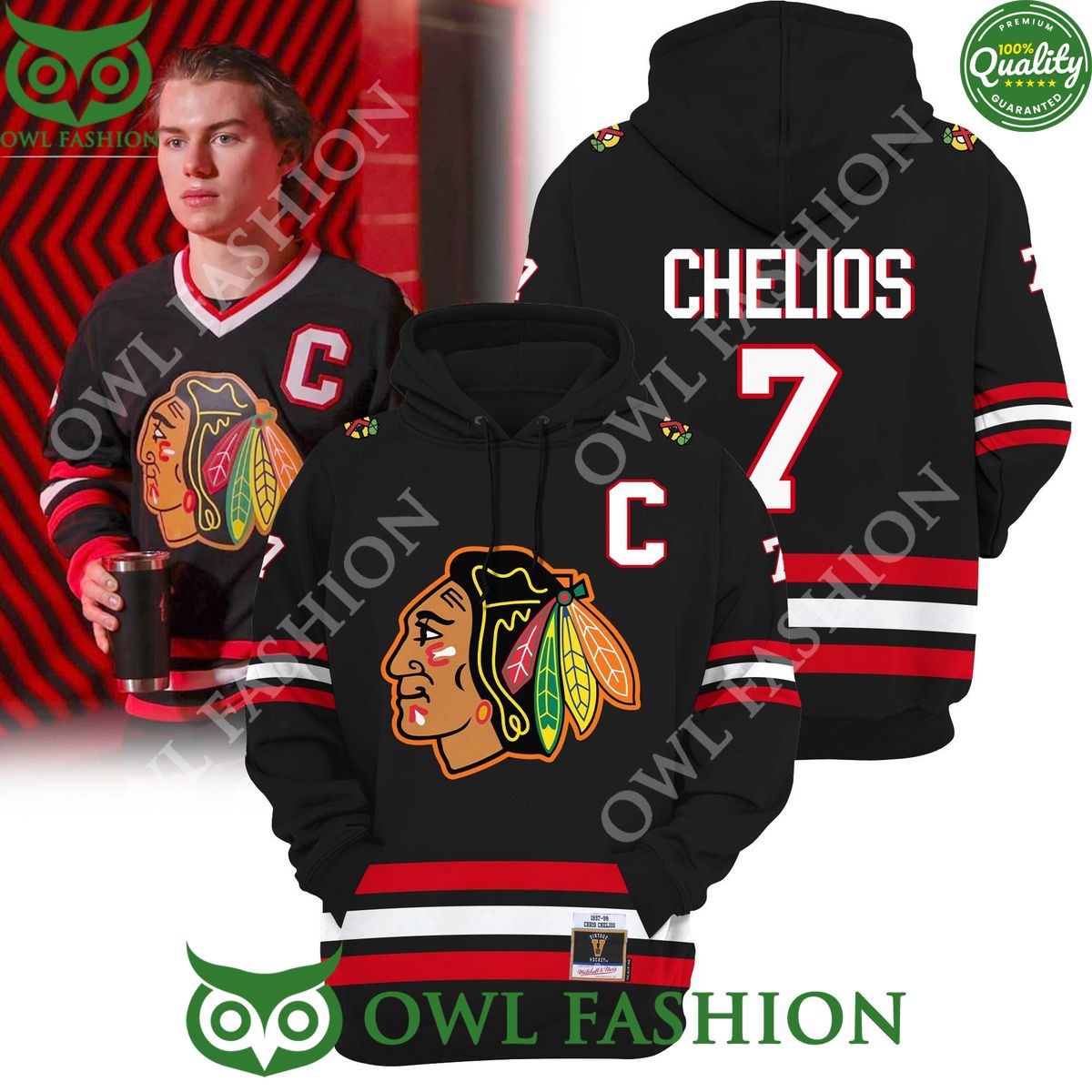NHL Chris Chelios Chicago Blackhawks ice hockey team Hoodie