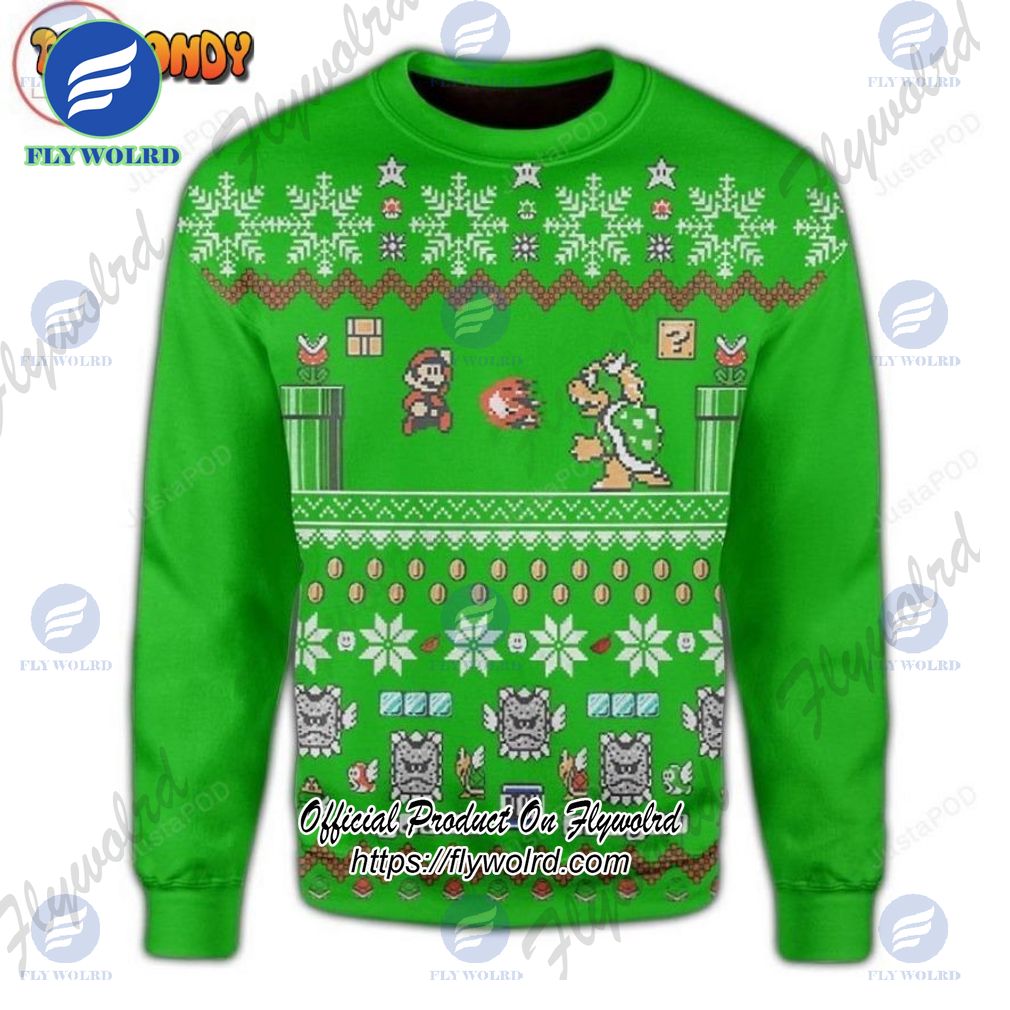 Nintendo Super Mario Christmas Green Mario Lovers Ugly Christmas Sweater