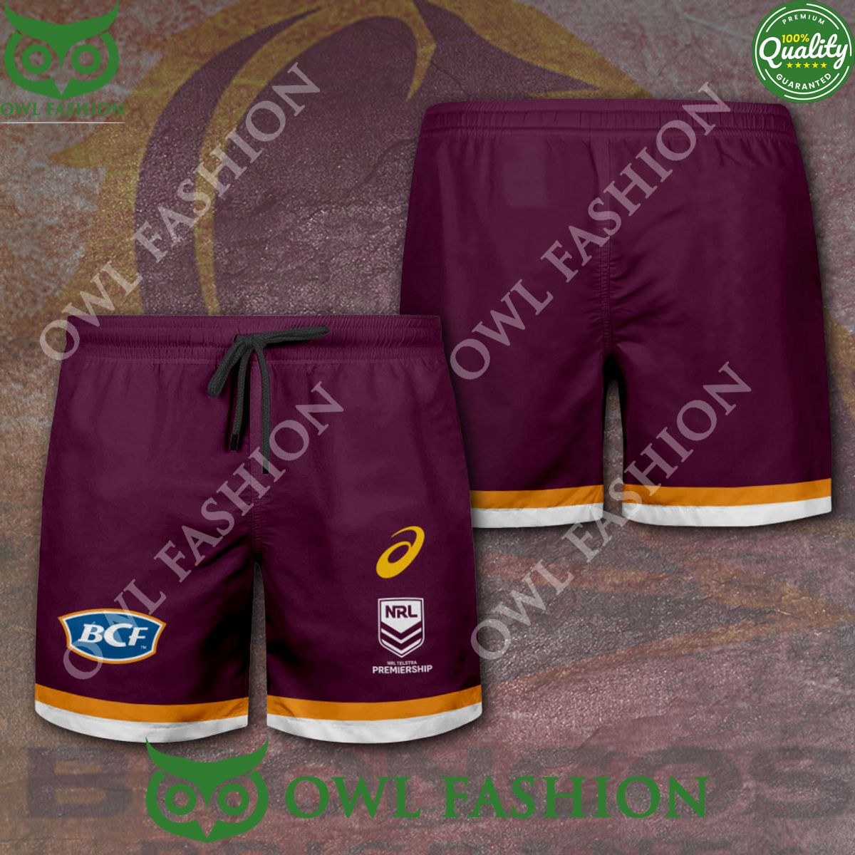 NRL Telstra Premiership Brisbane Broncos Rugby 3D Shorts