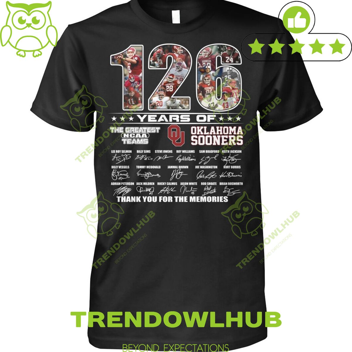 Oklahoma Sooners 126 years of The Greatest NCAA Teams Thank for memories t shirt