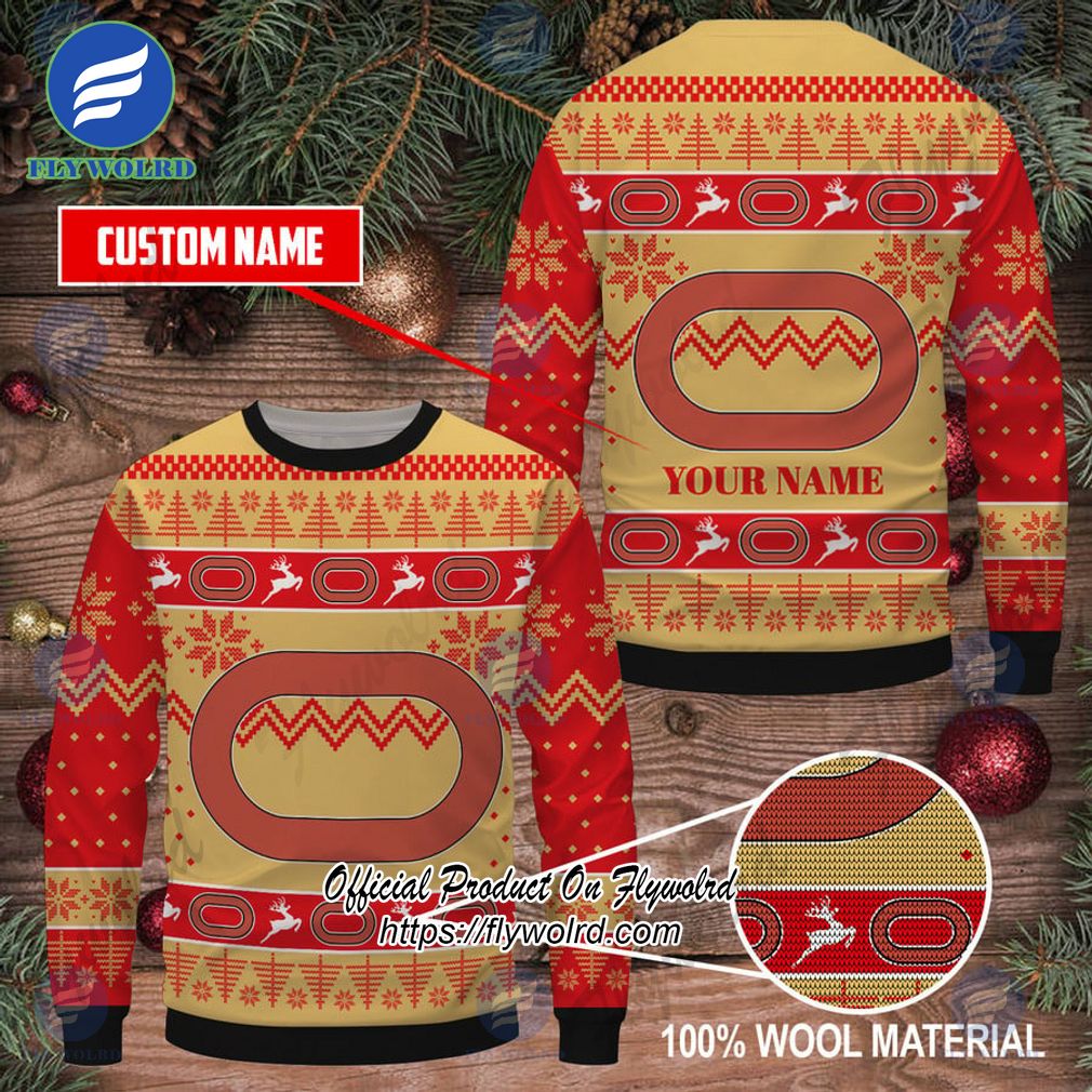 Oracle Custom Name Logo Reindeer Ugly Christmas Sweater