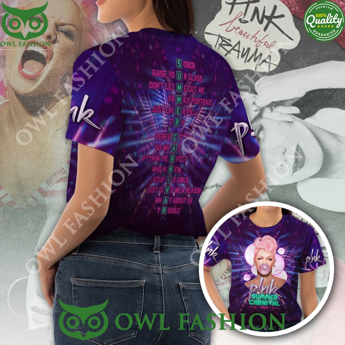 P!nk Song Playlist Summer Carnival 3D t Shirt