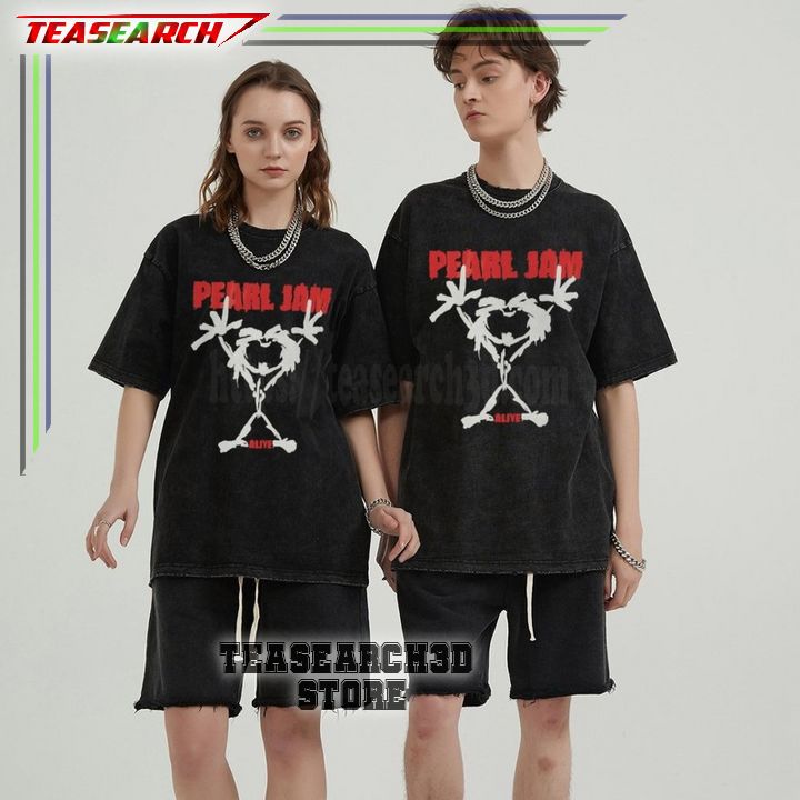 Pearl Jam Stickman Alive Unisex Acid Washed T-Shirt