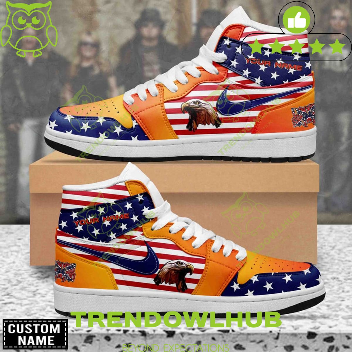 Personalized American rock band Lynyrd Skynyrd 1964 Eagle USA Flag AJ Sneaker