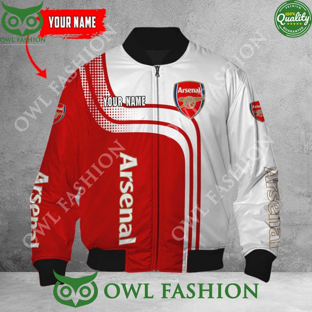 Personalized Arsenal EPL Red and White Bomber Jacket