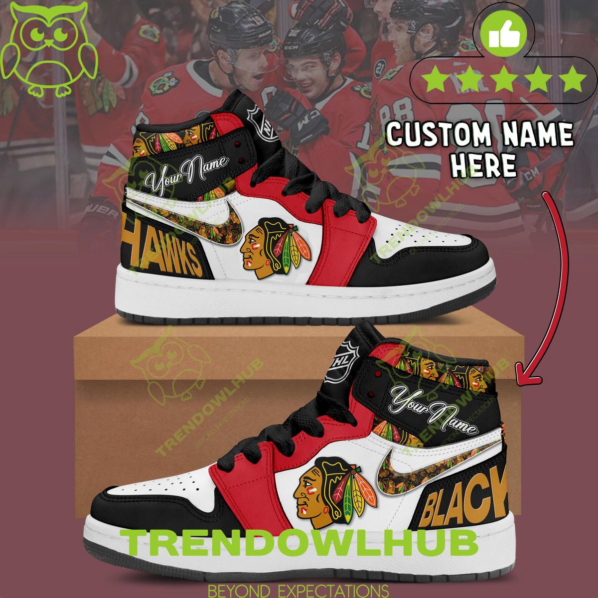 Personalized Chicago Blackhawks Ice Hockey NHL Air Jordan 1