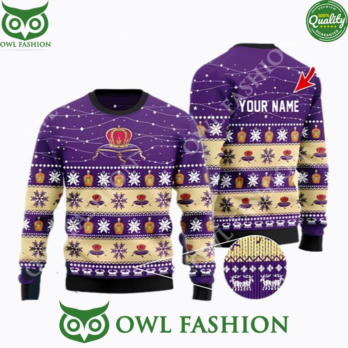 Personalized Christmas Twinkle Lights Crown Royal Christmas Beer Sweater Jumper
