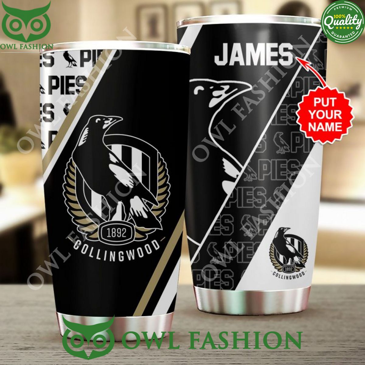 Personalized Collingwood FC 1892 Black and white Tumbler Cup