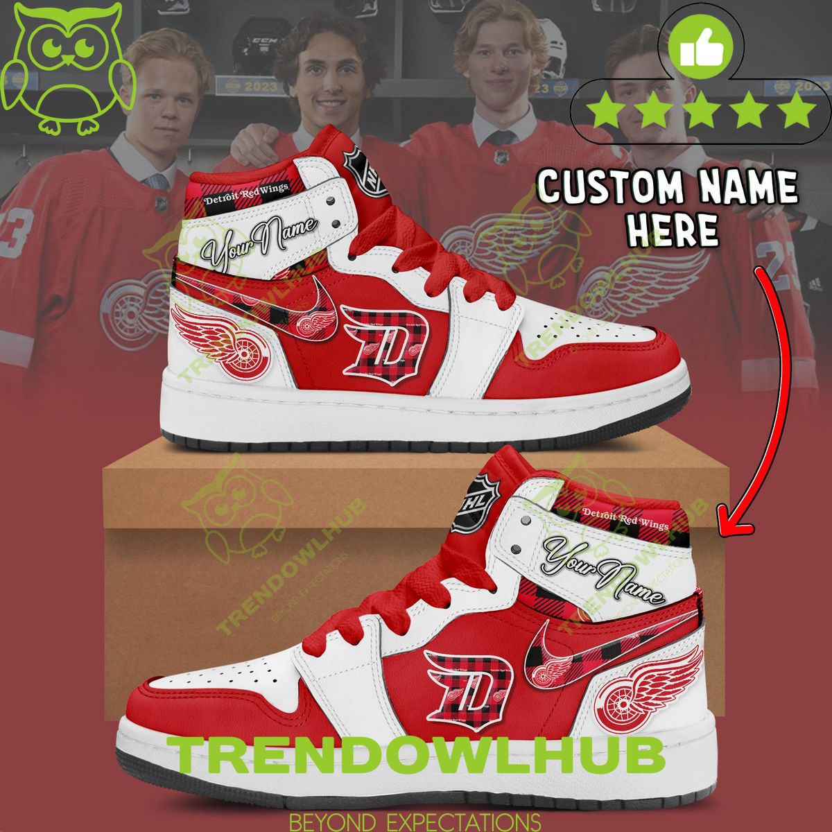 Personalized Detroit Red Wings NHL Ice Hockey Air Jordan High Top