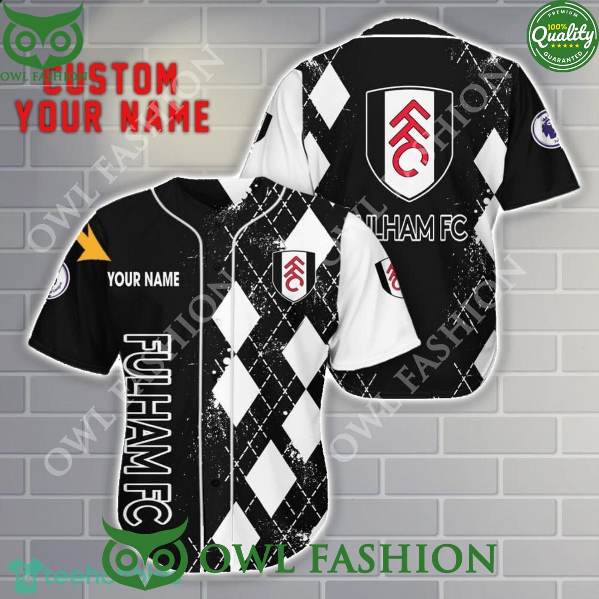 Personalized Fulham FC 3D Black and white Baseball Jersey Shirt