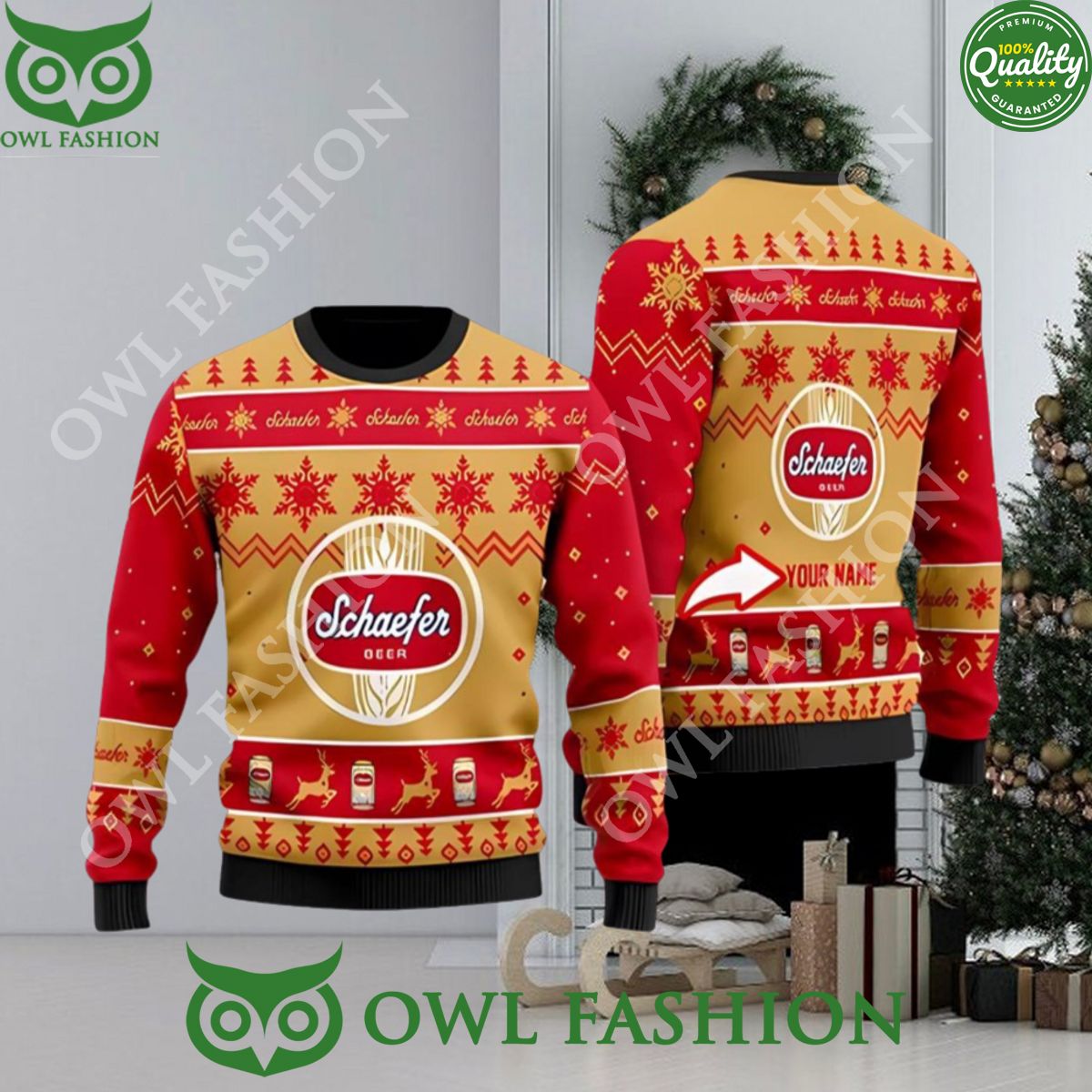 Personalized Funny Schaefer Beer Ugly Christmas Sweater 3D Printed Jumper