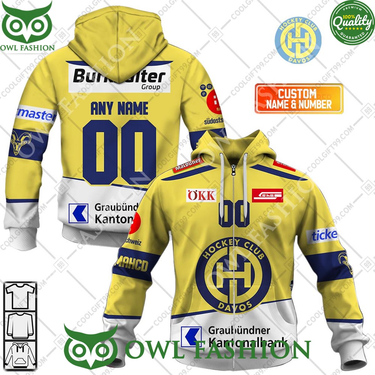 Personalized Name and Number NL Hockey HC Davos Away jersey Style printed Hoodie shirt