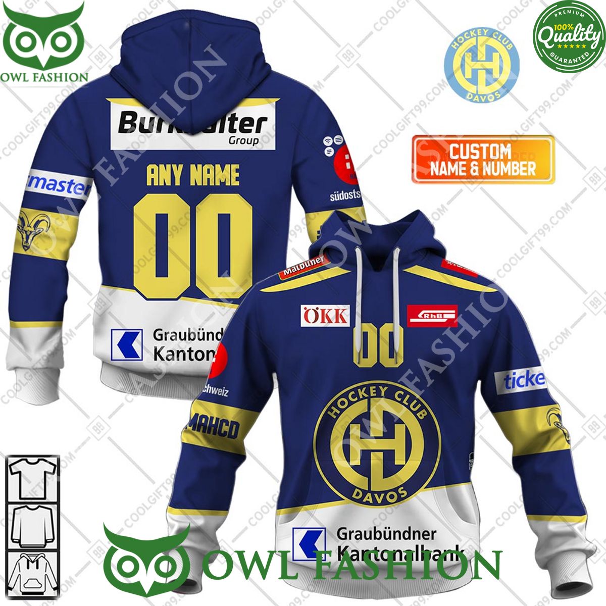 Personalized name and number NL Hockey HC Davos Home jersey Style printed Hoodie shirt 