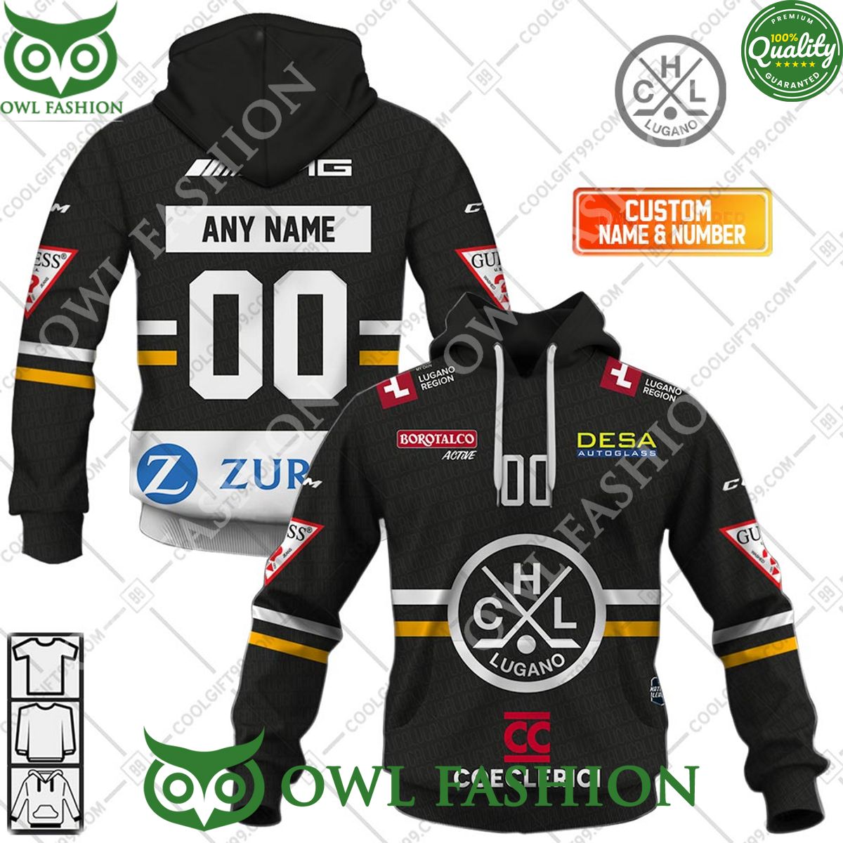 Personalized Name and Number NL Hockey HC Lugano Home jersey Style printed Hoodie shirt