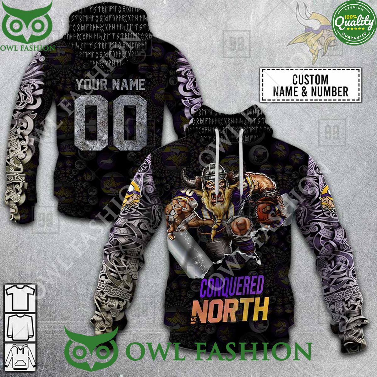 Personalized NFL Minnesota Vikings Conquered North Vikings Pattern 3D Hoodie