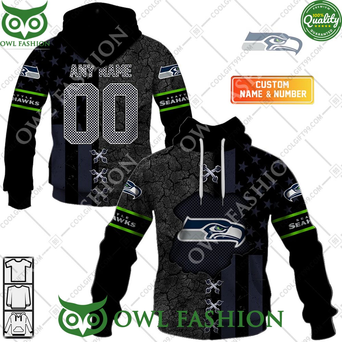 Personalized NFL Seattle Seahawks USA Flag Broken Mix Hoodie shirt
