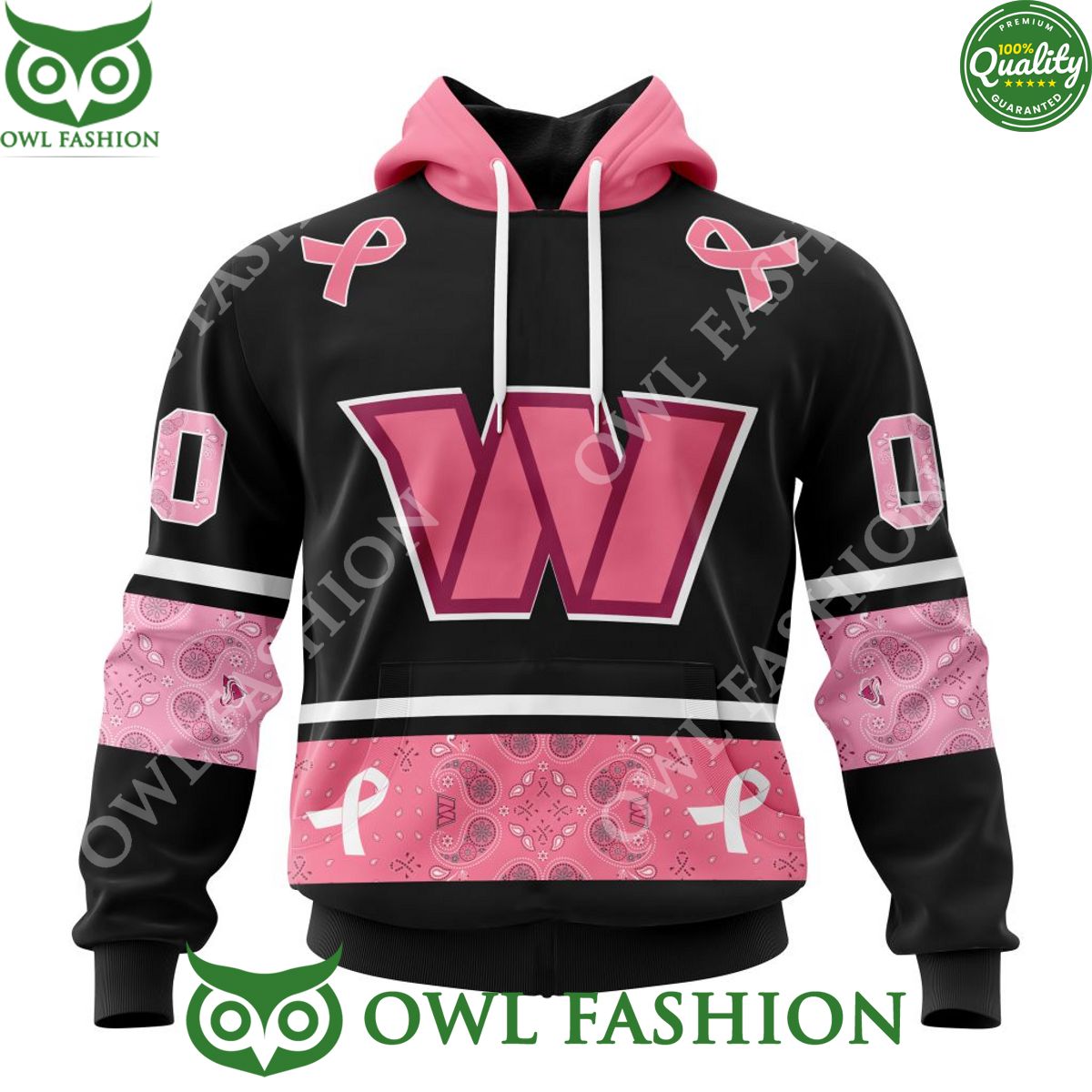 Personalized NFL Washington Commanders PINK BREAST CANCER Paisley Pattern Hoodie AOP