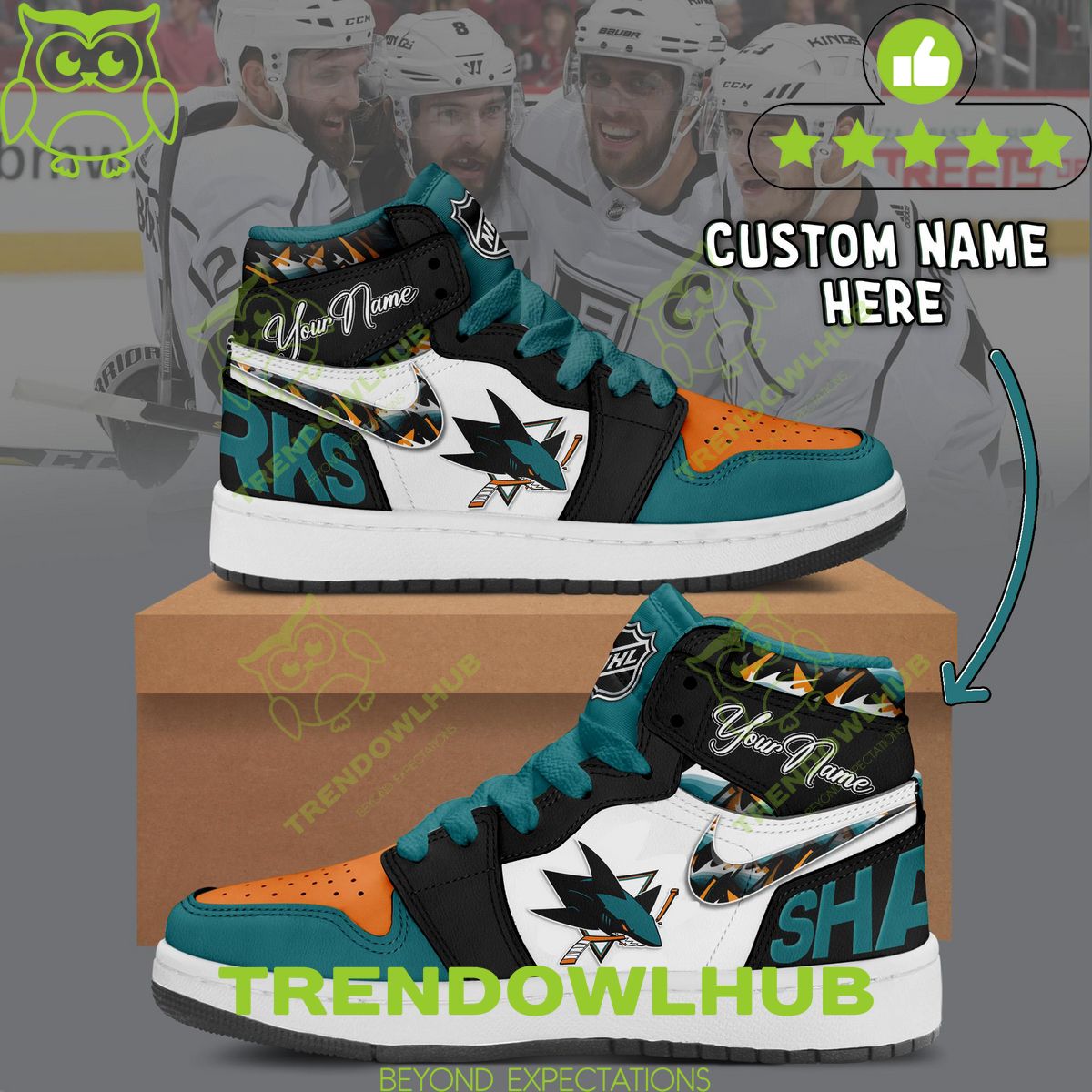 Personalized San Jose Sharks NHL Ice Hockey Team Air Jordan High Top