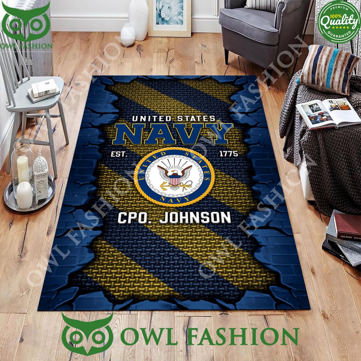 Personalized US Navy Military Veteran Rugs for Living Room