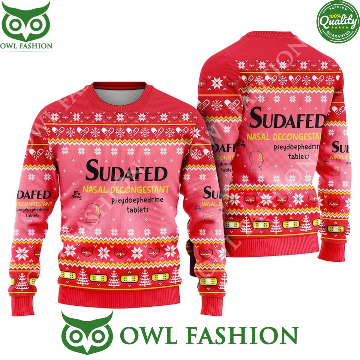 Pharmacy Nurse Medical Sudafed Nasal Decongestant Ugly Christmas Sweater Jumper