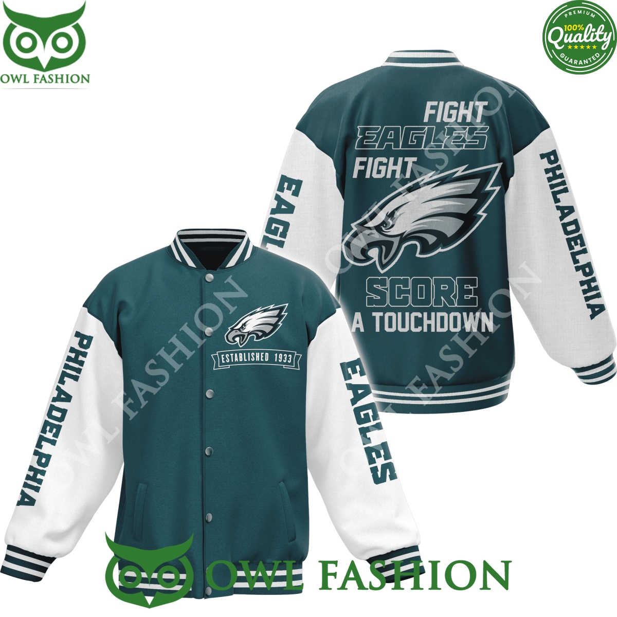 Philadelphia Eagles Fight Eagles Fight Score a Touchdown Baseball Jacket