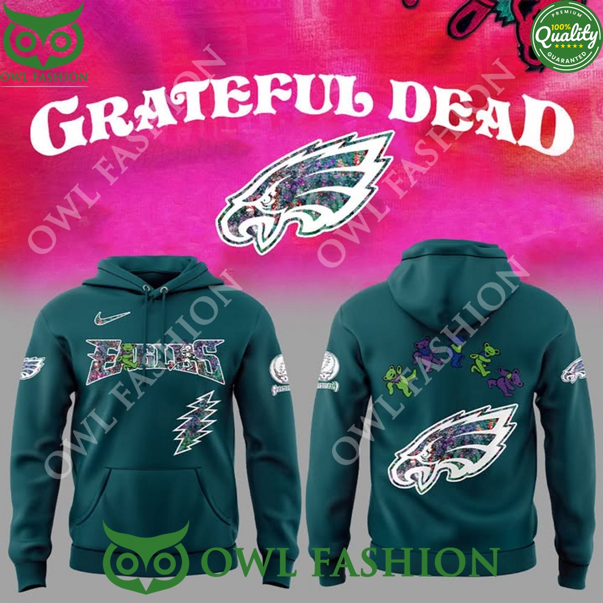 Philadelphia Eagles Grateful Dead Night Football Music band 3d hoodie