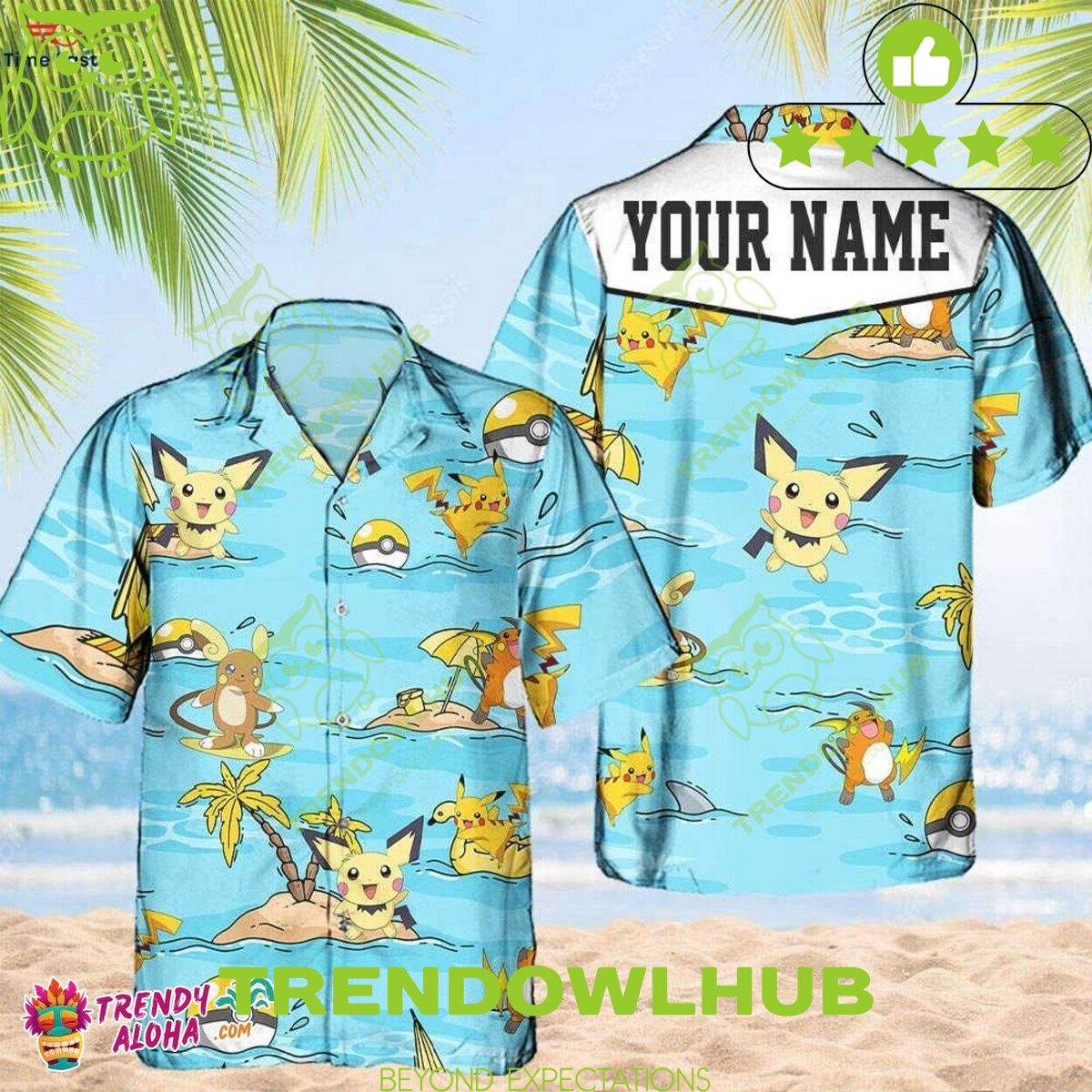 Pikachu and Raichu Anime Pattern Casual Customized Hawaiian Shirt