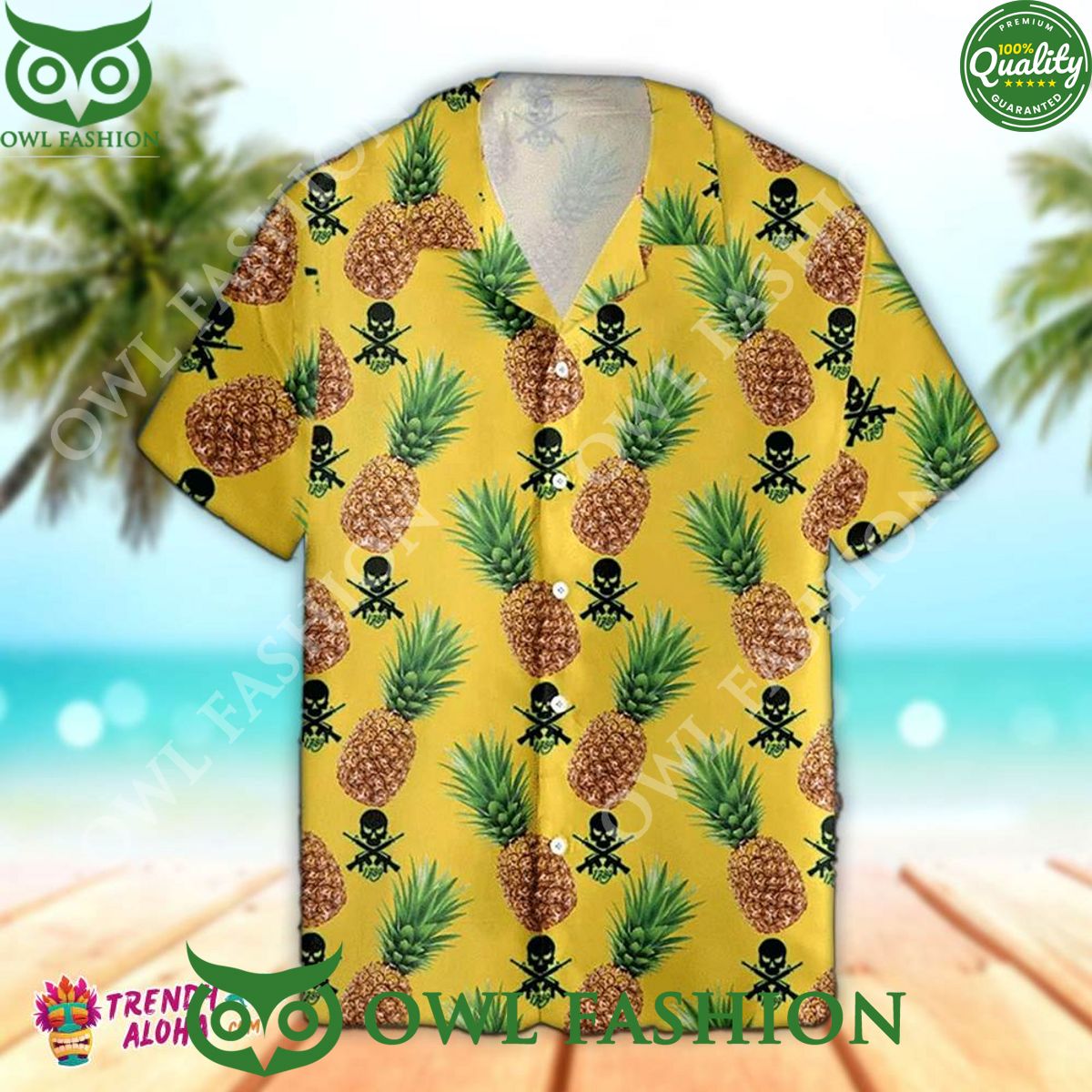 Pineapple Aloha Beach Gun Skull Pineapple Hawaiian Shirt