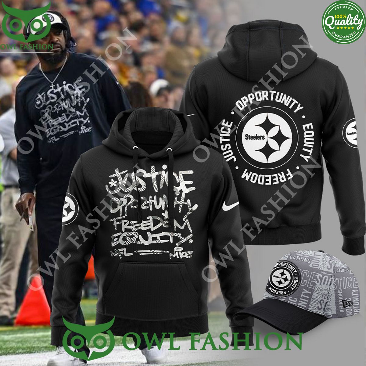 Pittsburgh Steelers Justice Opportunity Freedom Equity 3D hoodie Printed only