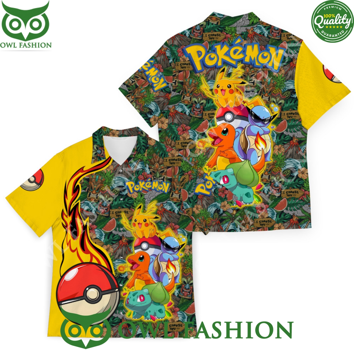 Pokemon Characters Yellow Hawaiian Shirt