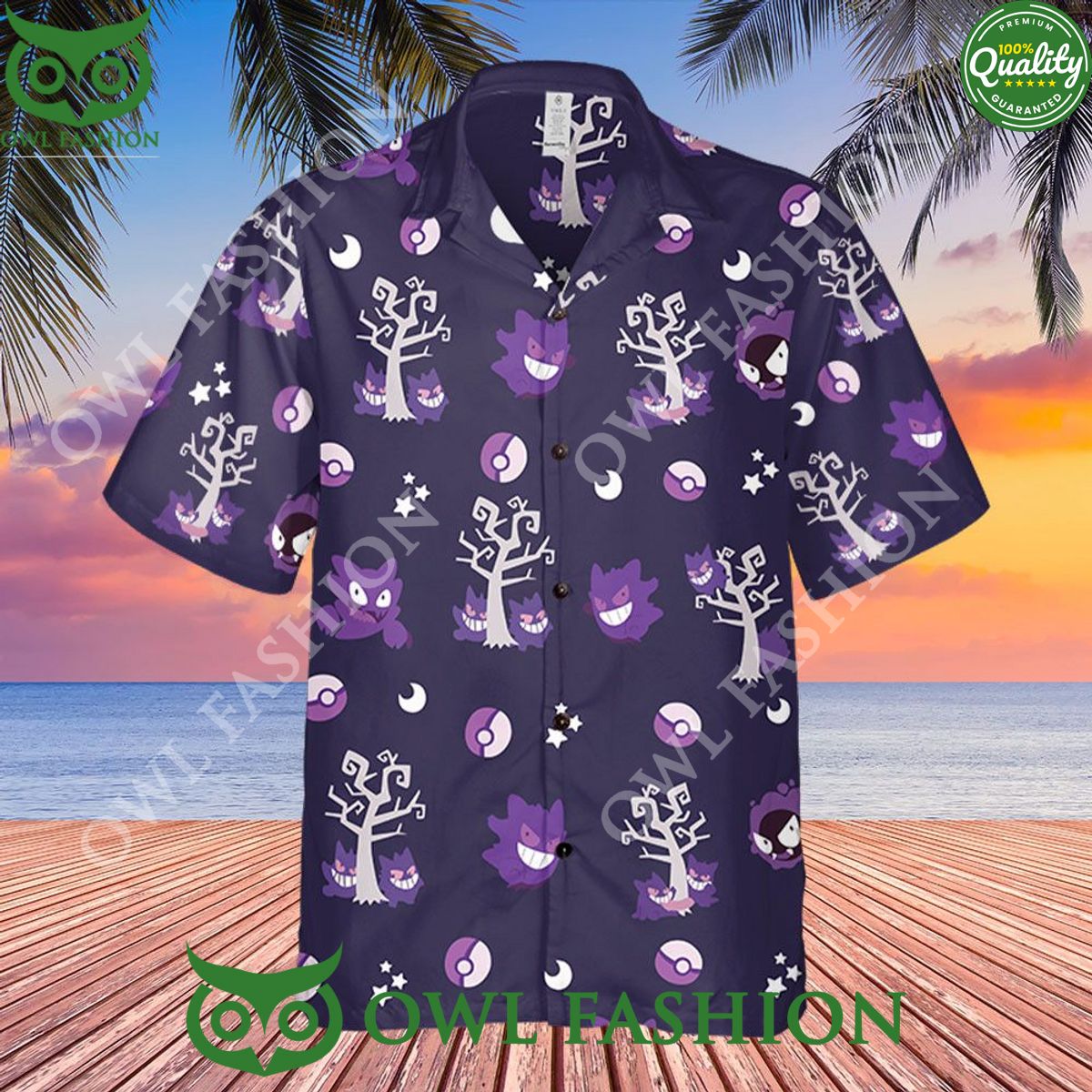 Pokemon Trendy Gengar Evolution Purple Beach Vibe Hawaiian Shirt