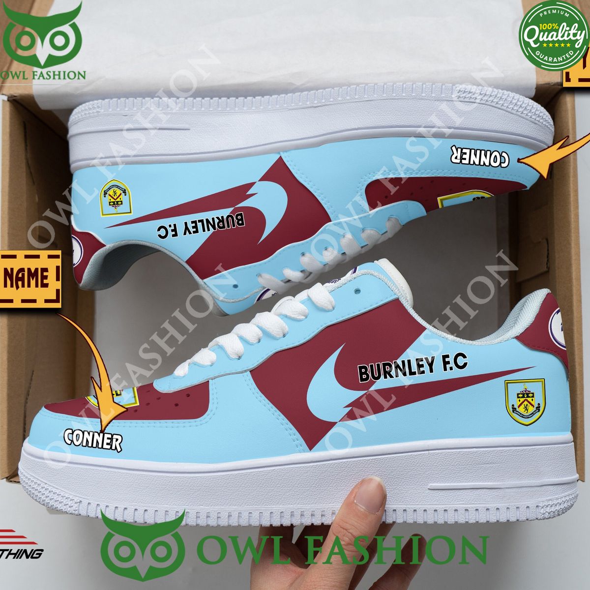 Premier League Burnley F.C Personalized Air Force 1 Shoes