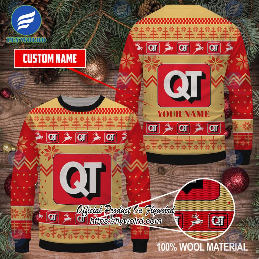 Quiktrip Custom Name Logo Reindeer Ugly Christmas Sweater