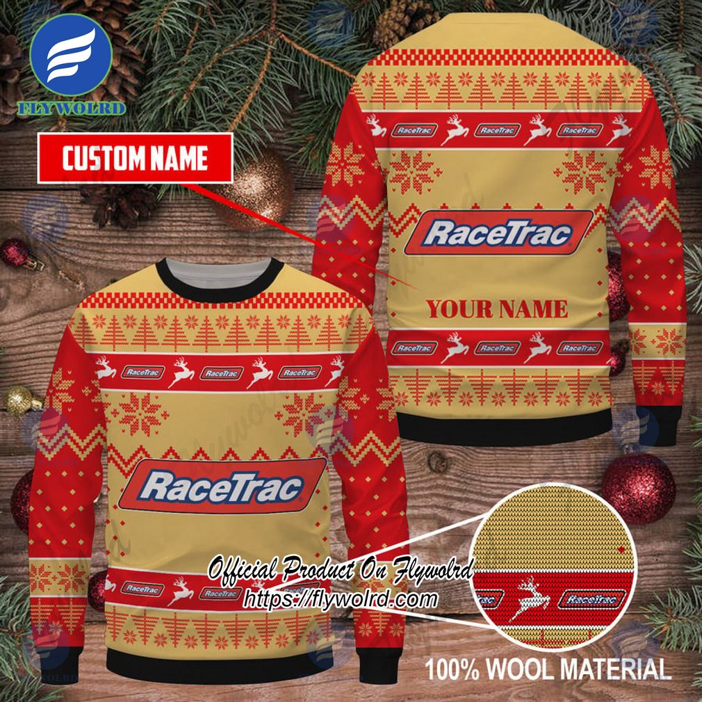 Racetrac Custom Name Logo Reindeer Ugly Christmas Sweater