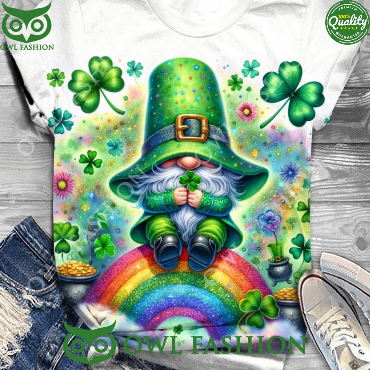 Rainbow Lucky Clover Gnome St Patricks t shirt