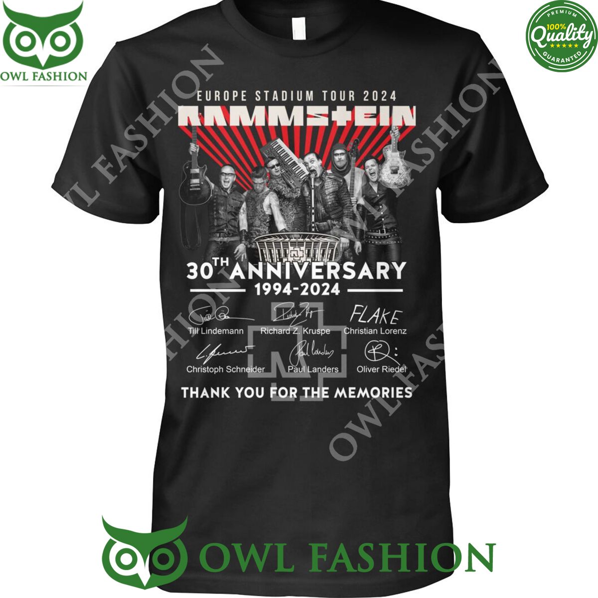 Rammstein Europe stadium tour 2024 30th Anniversary 1994 Memories Thank you t shirt