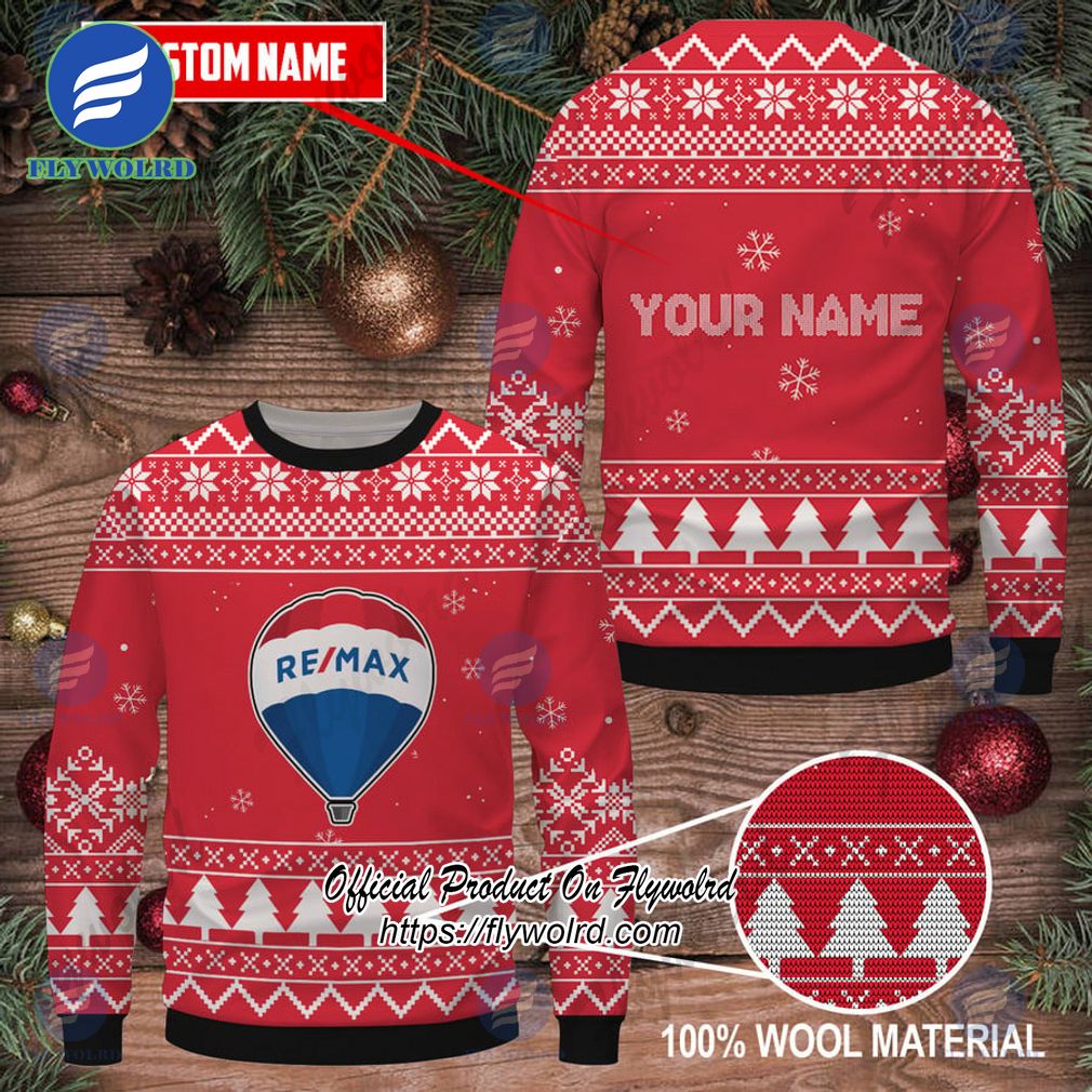 Re Max Custom Name Logo Pine Trees Ugly Christmas Sweater