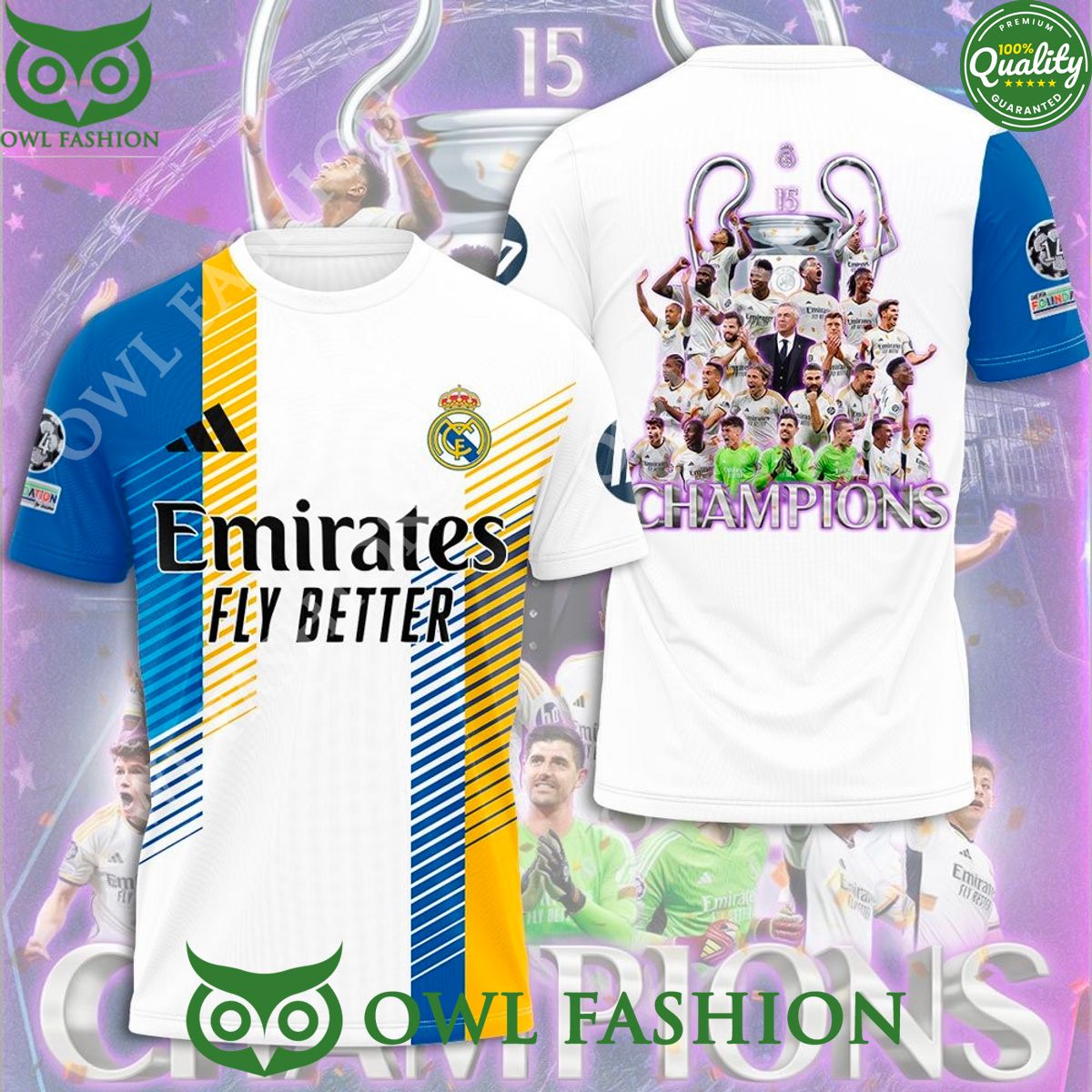 Real Madrid Emirates Fly Better Champion 2024 3D Tshirt