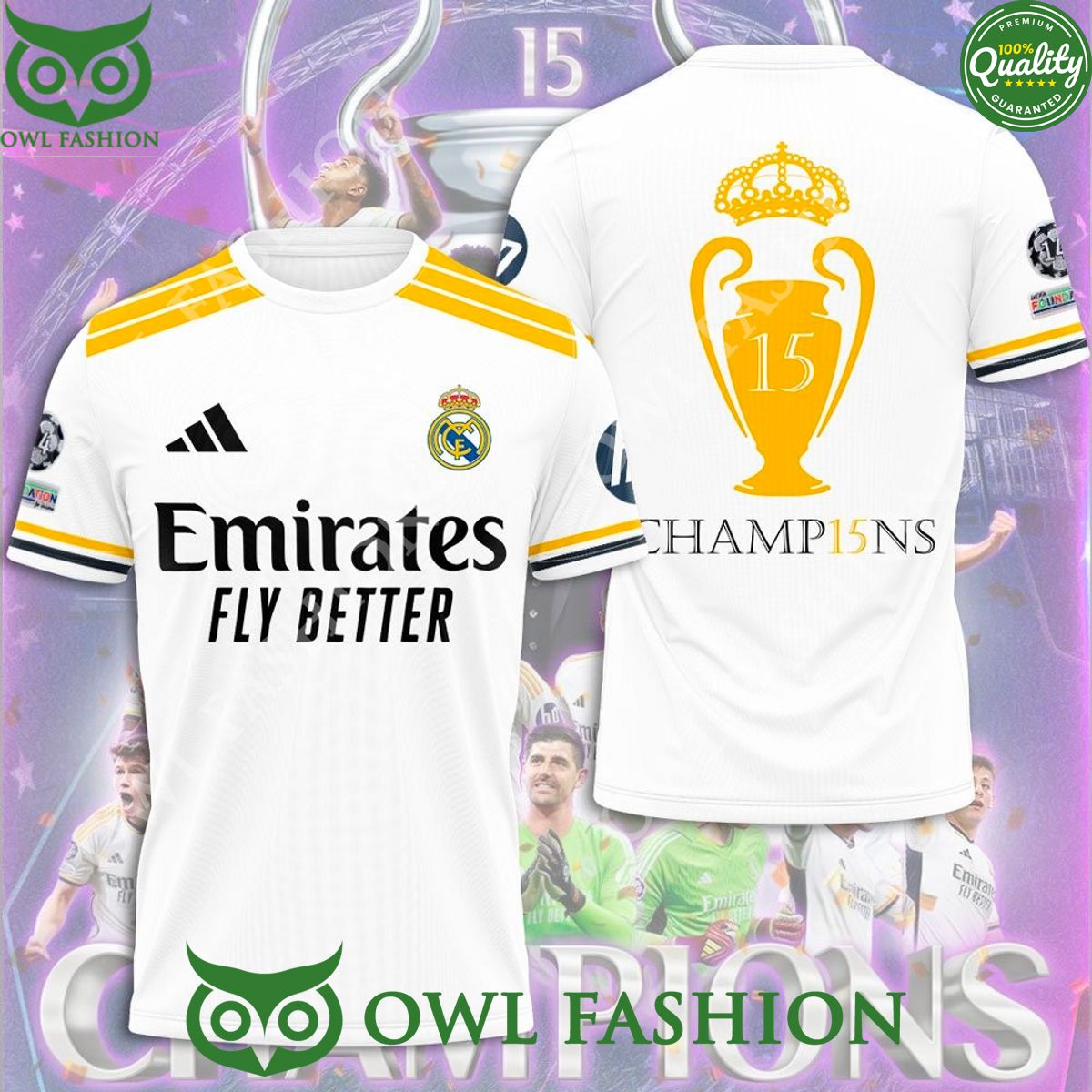 Real Madrid White Champion Cup Limited Premium 3D Tshirt