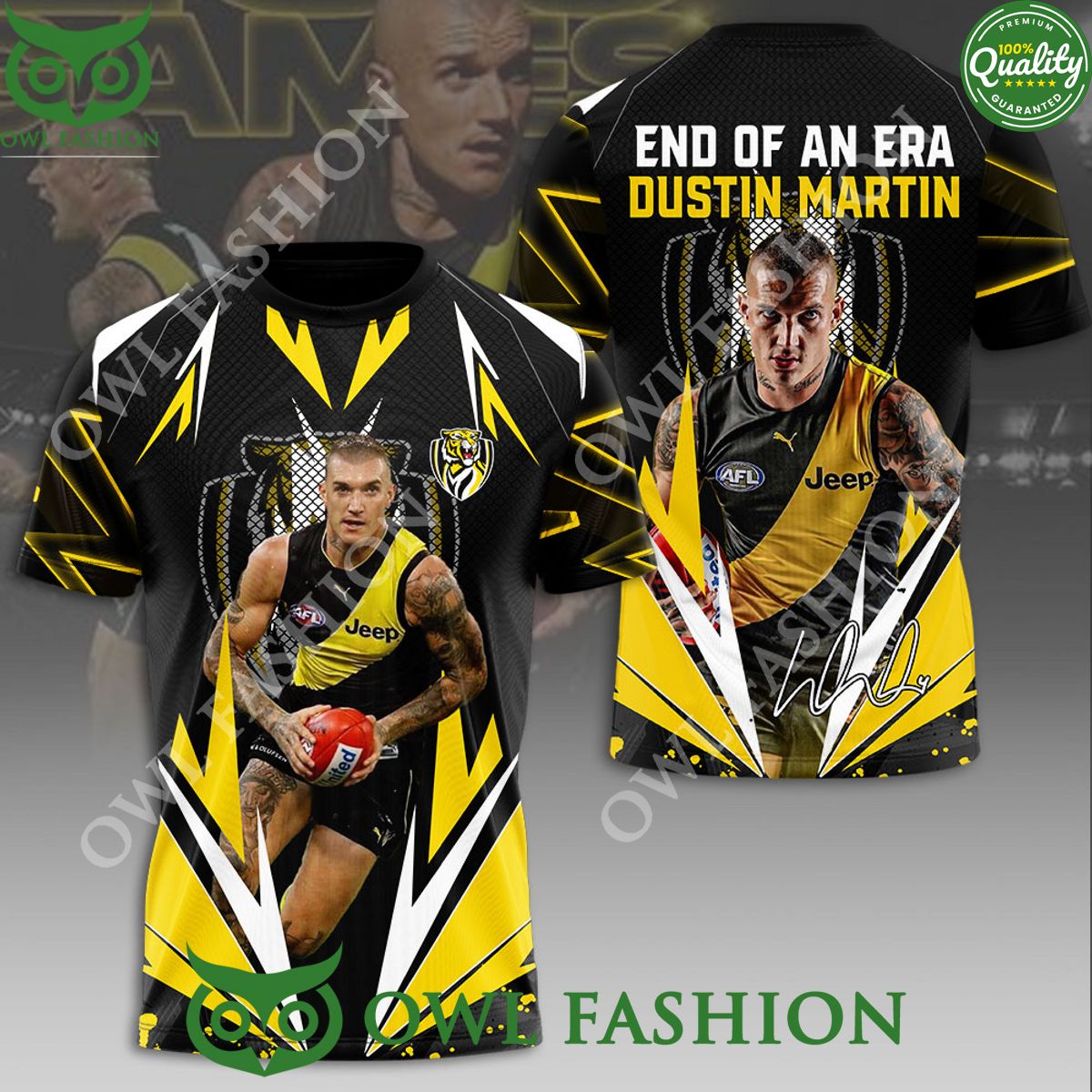 Richmond FC x Dustin Martin Logo Yellow and Black 3D t Shirt