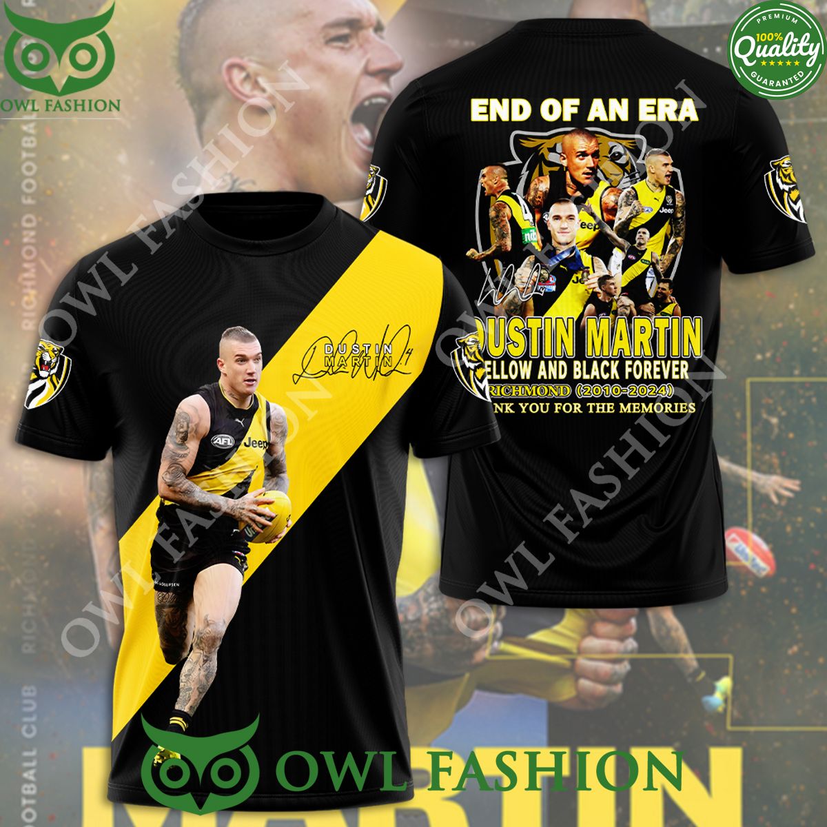 Richmond FC x Dustin Martin Yellow and Black Forever 3D t Shirt