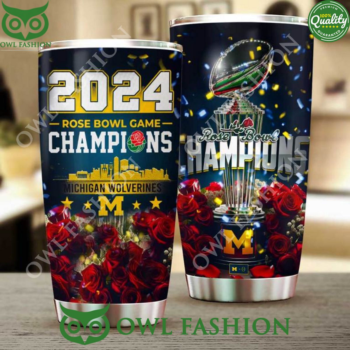 Rose Bowl Cup 2024 Michigan Wolverines NCAA Rose flowers Tumbler Cup