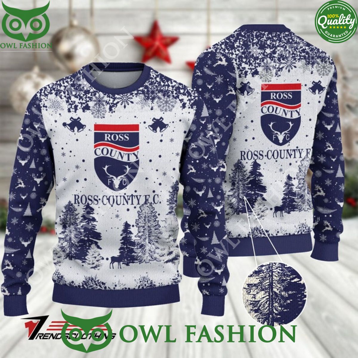 Ross County F.C. SPFL Scottish Snow Fall Pine Ugly sweater jumper