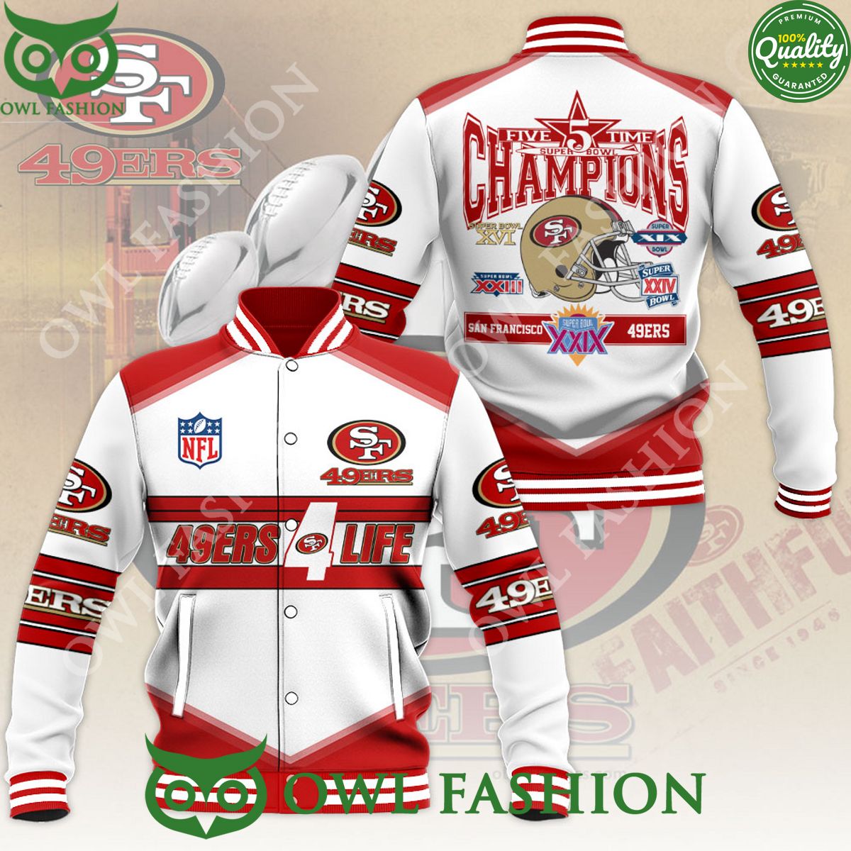 San Francisco 49ers NFL Super Bowl Baseball Varsity Jacket