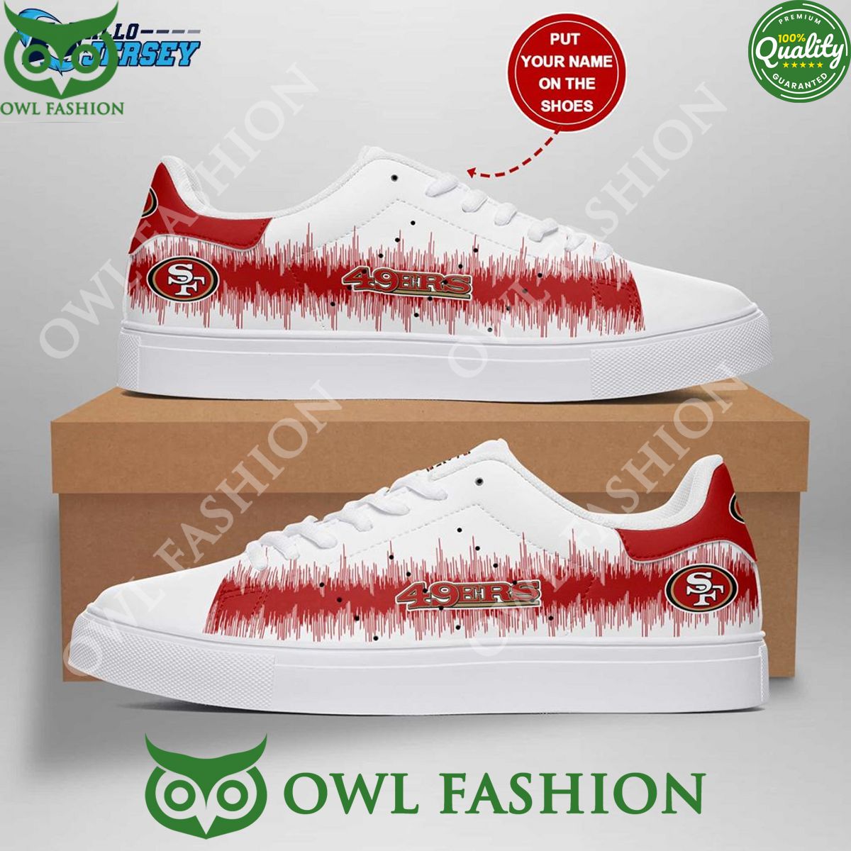 San Francisco 49ers Red Cardiac wave Custom Name Stan Smith Sneakers