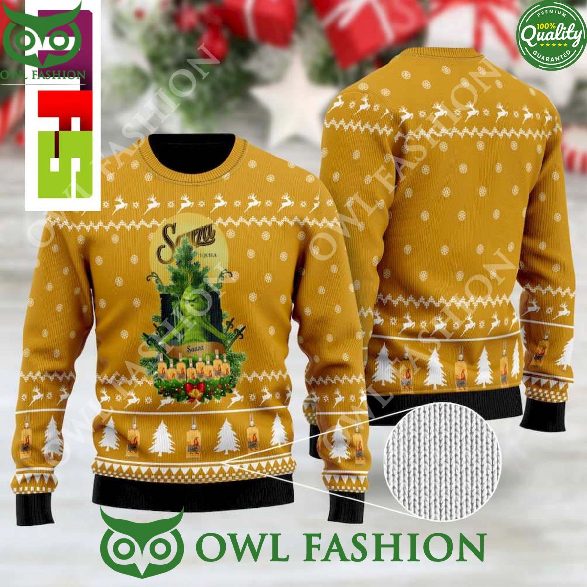 Sauza Tequila Vintage Grinch Ugly Christmas Sweater 2023