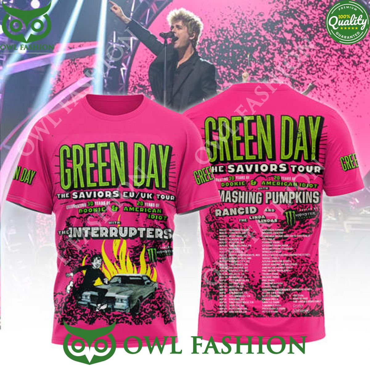 Saviors Studio album by Green Day Interrupters pink t shirt